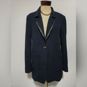IRIS SETLAKWE Linen/ Cotton Navy Blazer with Black Satin Trim. Size 10